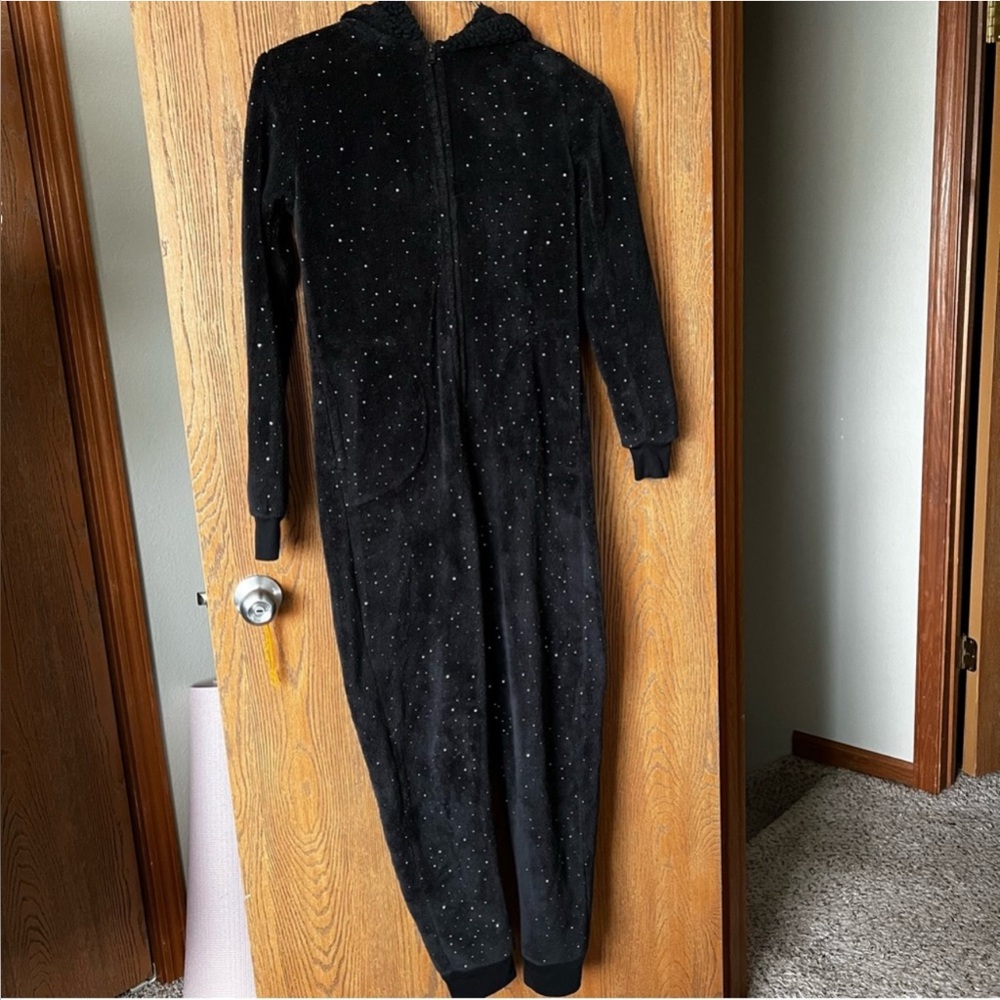 SO Intimates Size XS Fleece Onesie Pajamas, Black with Sparkles